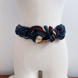 Vintage Carolyn Tanner Green, Gold, and Purple Women's Woven Stretchy Clasp Belt